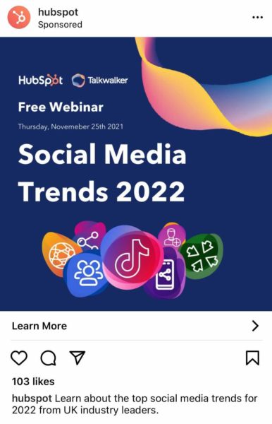 Tangkapan layar dari iklan umpan Instagram HubSpot