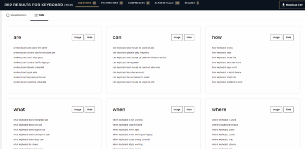 Tangkapan layar tampilan data di Answer the Public