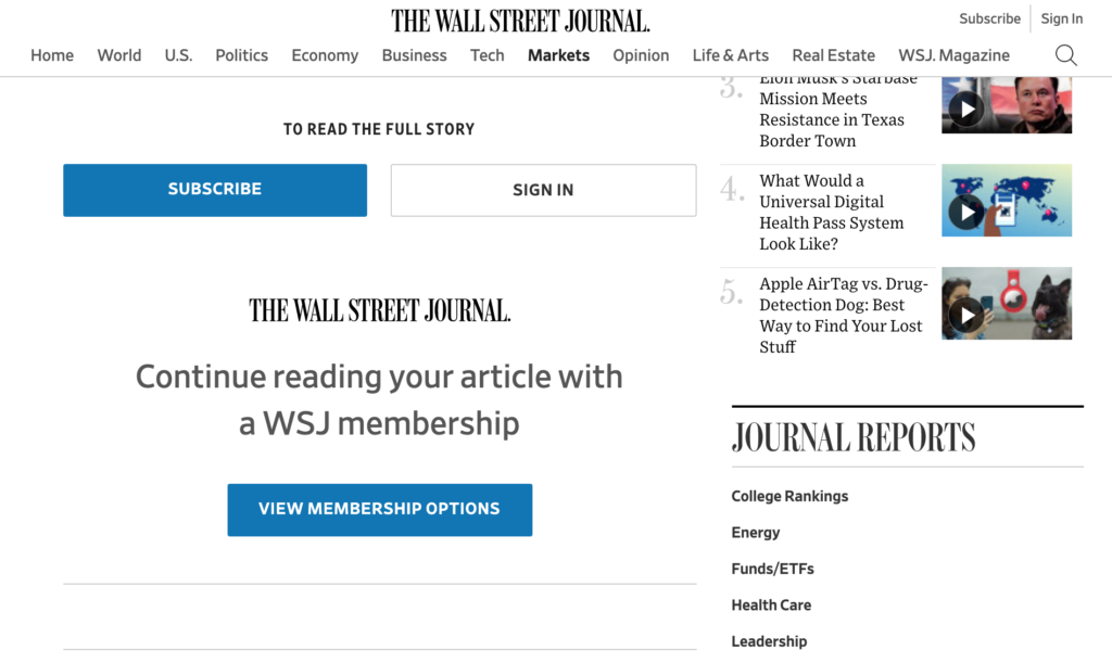 Contoh spanduk Wall Street Journal