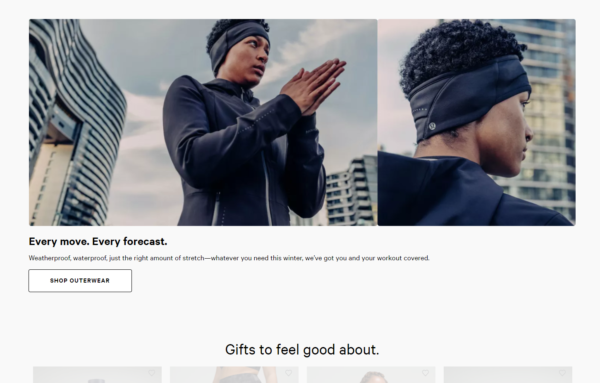 Una captura de pantalla de una página de categoría de lululemon