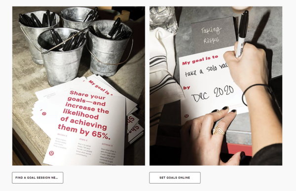 Captura de pantalla de configuración de objetivos de Lululemon