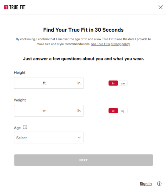 Calculadora de ajuste real de Lululemon