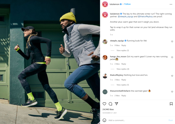 Imagen profesional en el instagram de lululemon