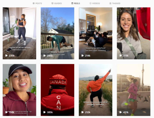 carretes de Instagram de lululemon