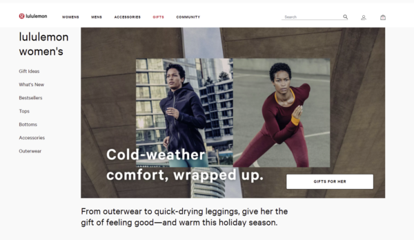 Captura de pantalla de una página de categoría de lululemon