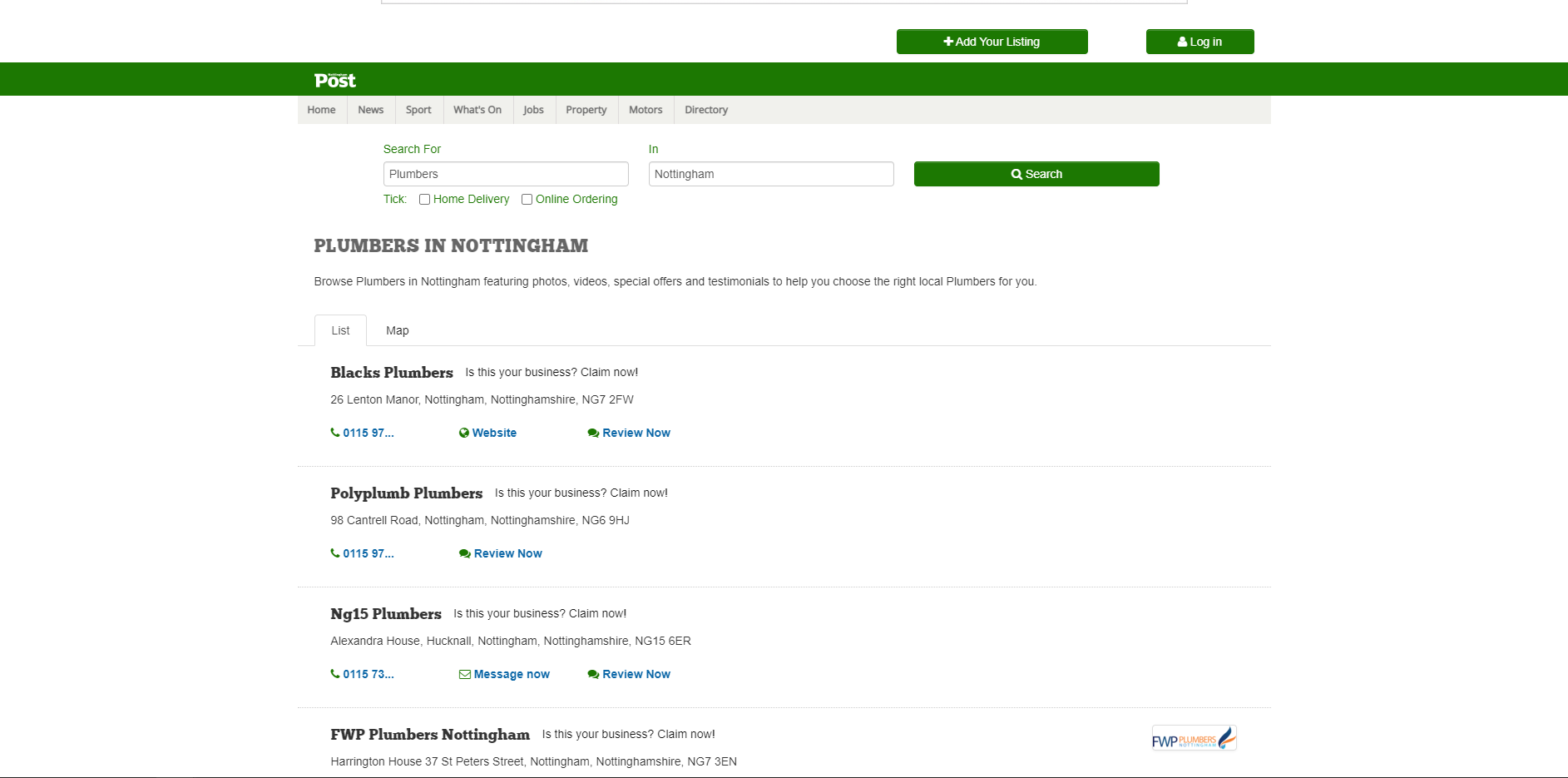 Nottingham Post 로컬 디렉토리 스크린샷