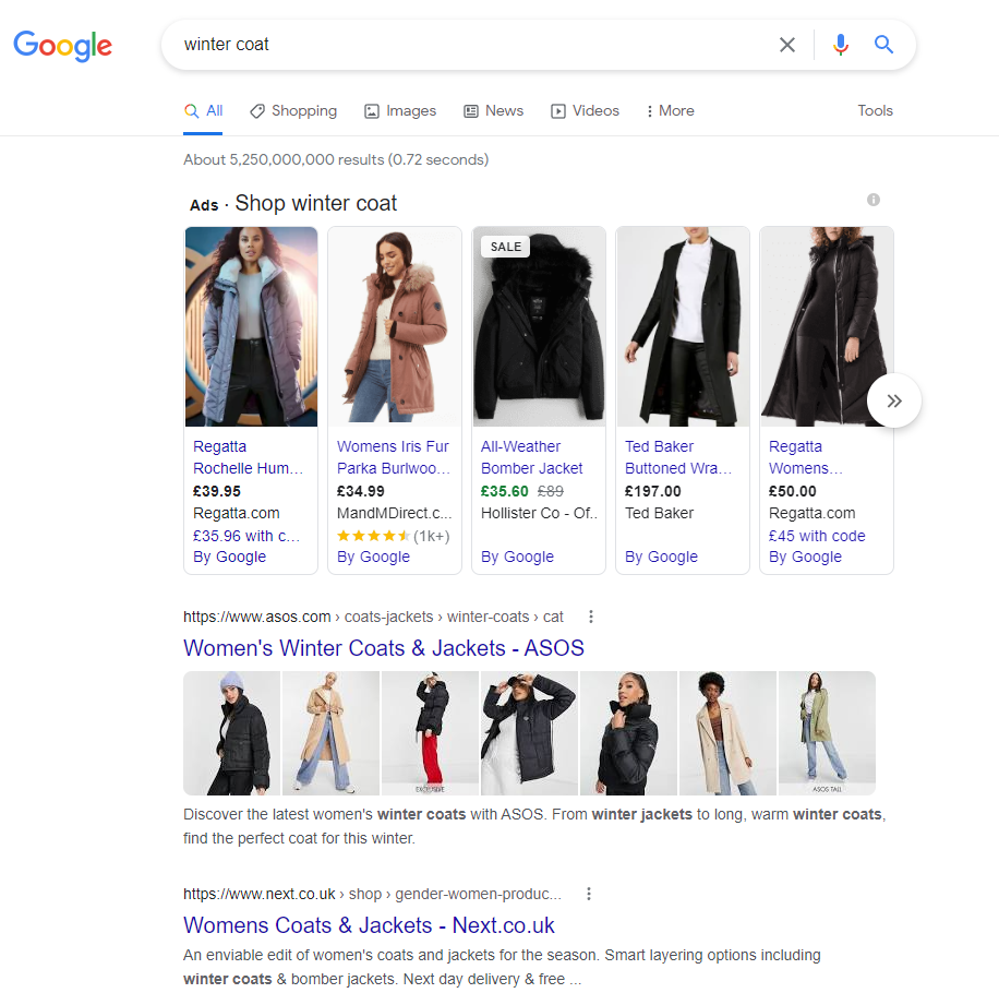 Google 쇼핑 광고 스크린샷