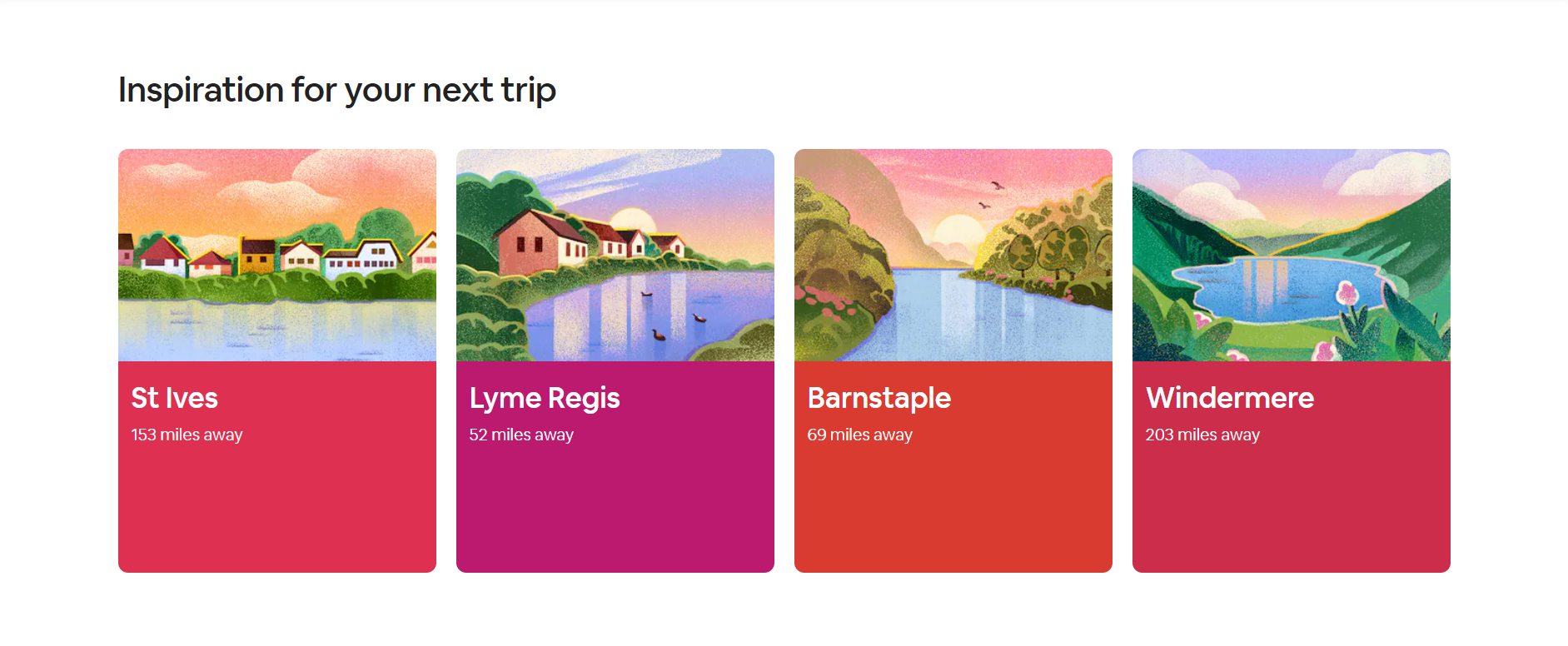 Capture d'écran de la section inspiration sur la page d'accueil d'Airbnb