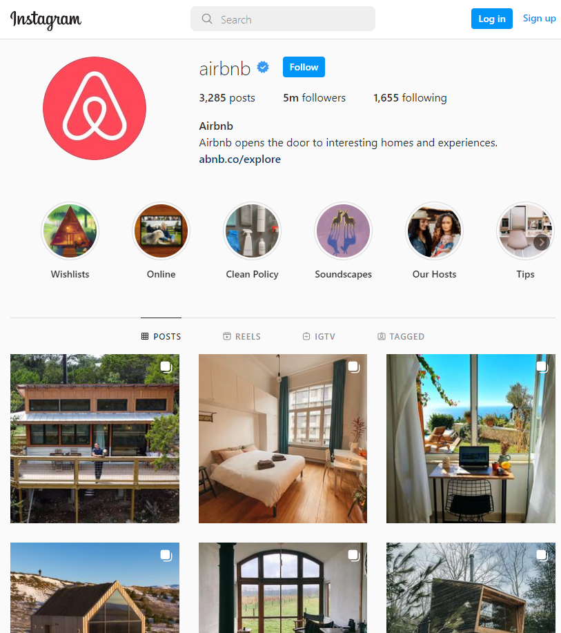 Capture d'écran de l'instagram d'Airbnb
