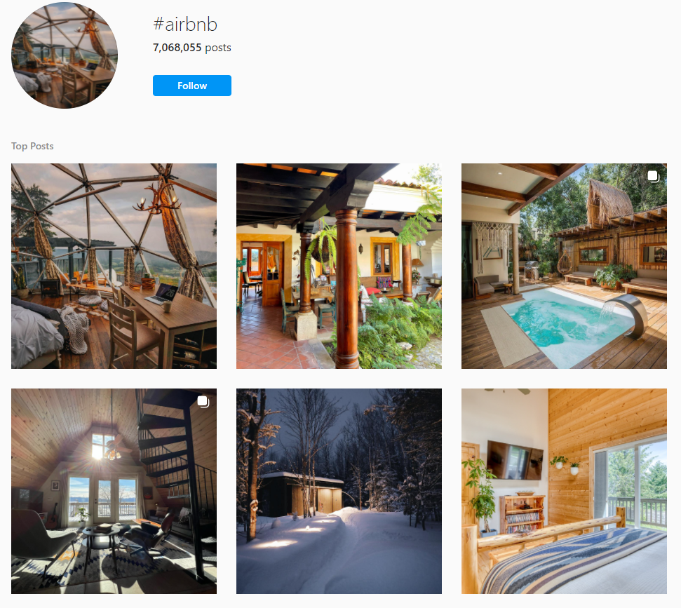 Capture d'écran du hashtag instagram airbnb