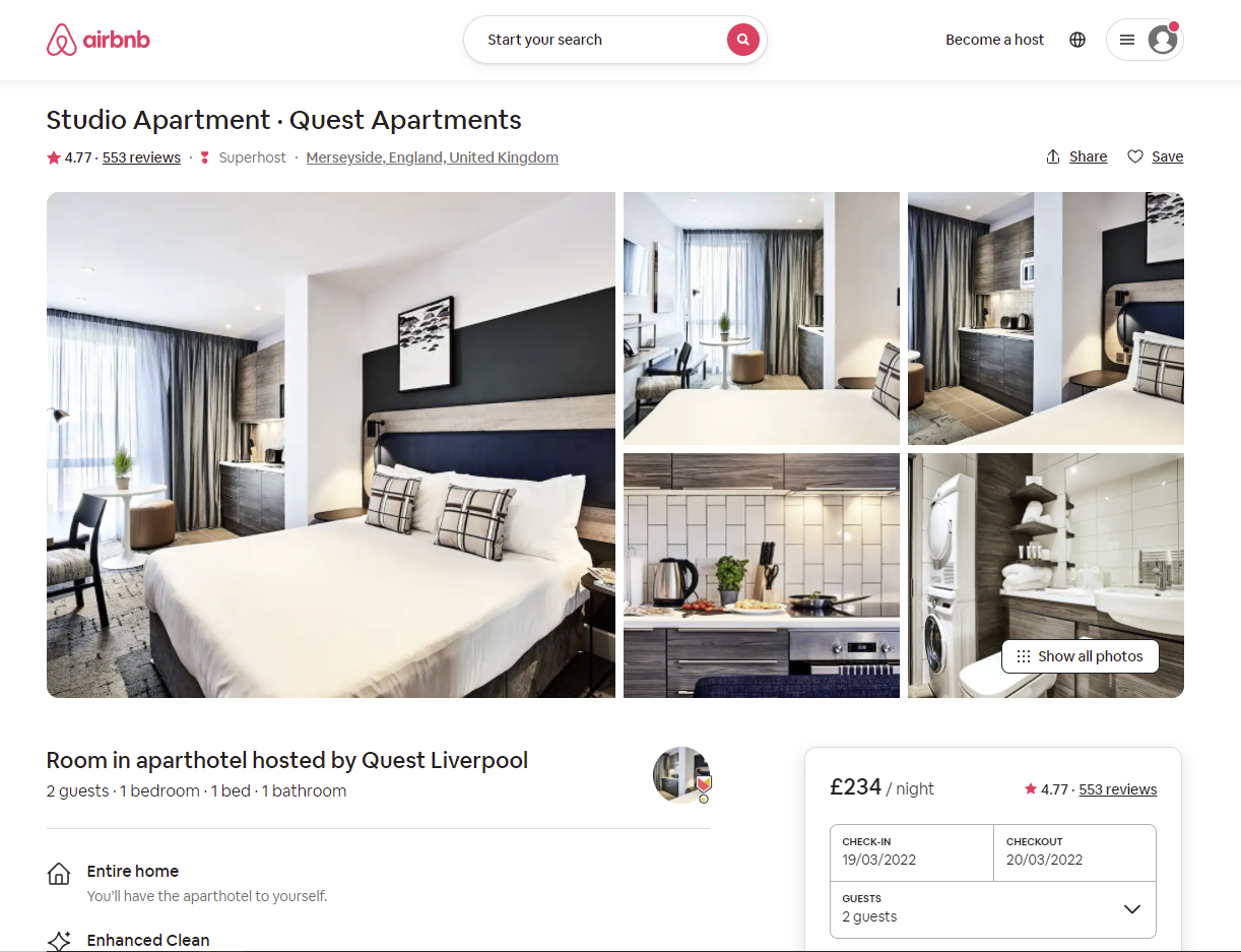 Capture d'écran d'une page de produit Airbnb