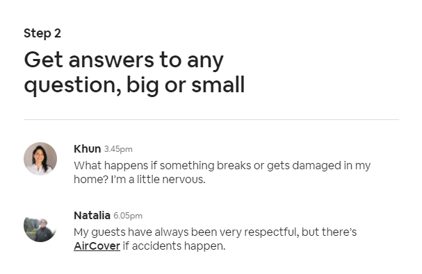 Capture d'écran des questions des superhôtes Airbnb