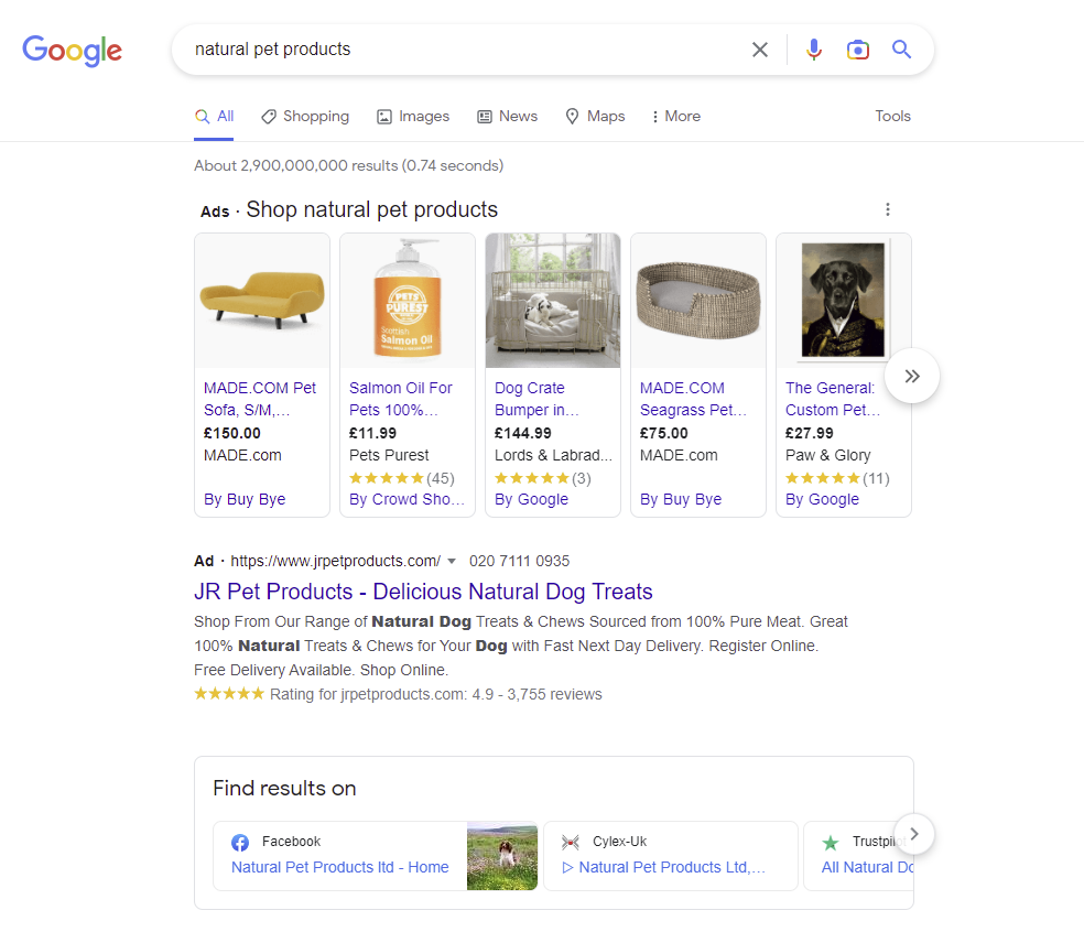 Rezultatul căutării Google pentru „produse naturale pentru animale de companie”