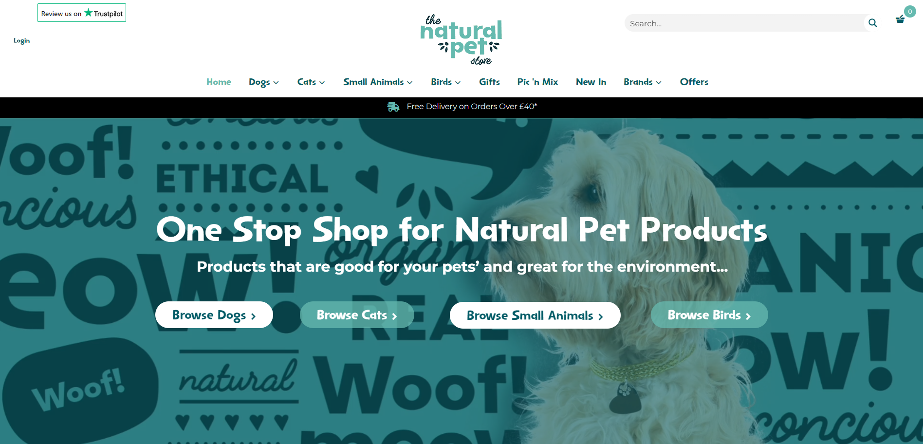 Captură de ecran a paginii de pornire a animalului de companie natural