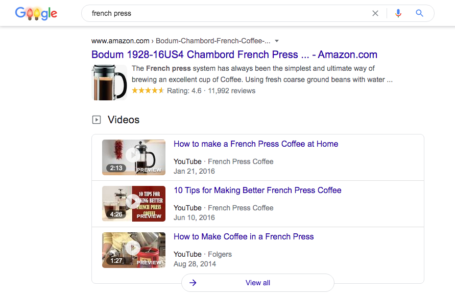 videoclipuri în SERP