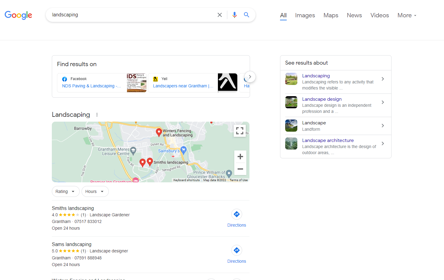 Screenshot dei risultati di ricerca di Google per "Paesaggio"