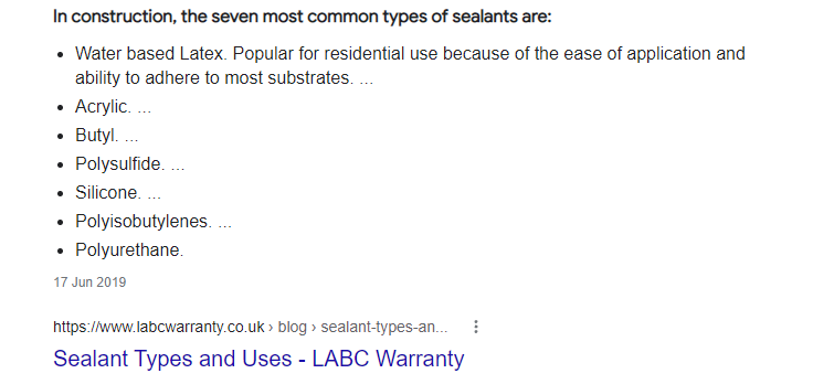 لقطة شاشة للمقتطف المميز لـ "أنواع مواد منع التسرب"