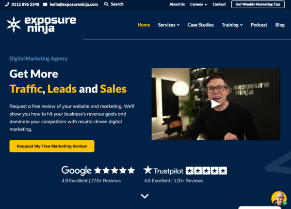 Screenshot della homepage di Exposure Ninja
