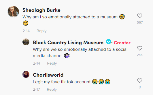 สกรีนช็อตของความคิดเห็นเกี่ยวกับ TikTok พิพิธภัณฑ์ Black Country Living
