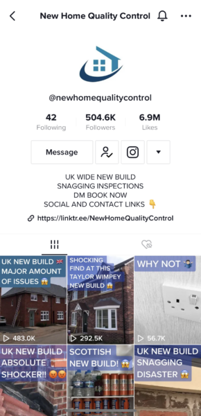 สกรีนช็อตของการควบคุมคุณภาพบ้านใหม่ tiktok