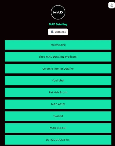 ภาพหน้าจอของ Linktree ของ Mad Detailing
