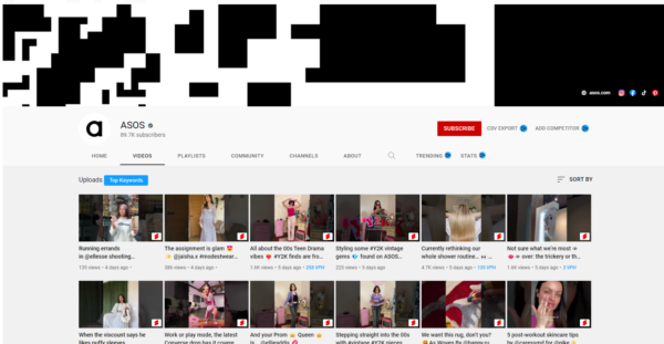 Скриншот канала ASOS на YouTube