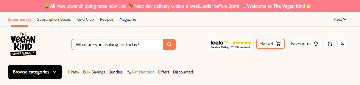 Captura de pantalla de la barra de beneficios de Vegan Kind