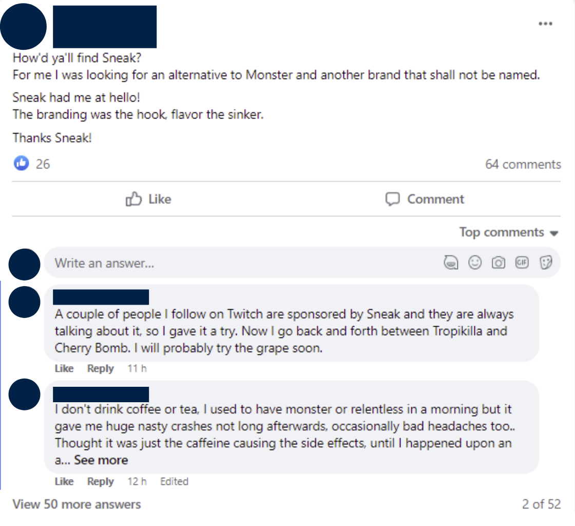 Discusión en el grupo de Facebook de Sneak Community