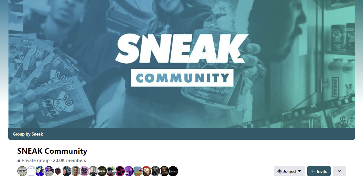 Captura de pantalla de la comunidad de Facebook de Sneak