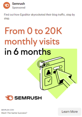 SemrushFacebook広告のスクリーンショット