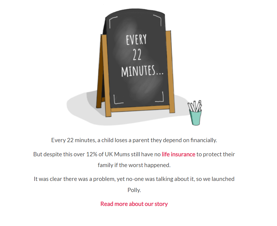 ポリーの生命保険ブランドメッセージのスクリーンショット