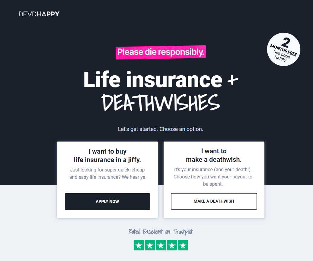 DeadHappyWebサイトのスクリーンショット