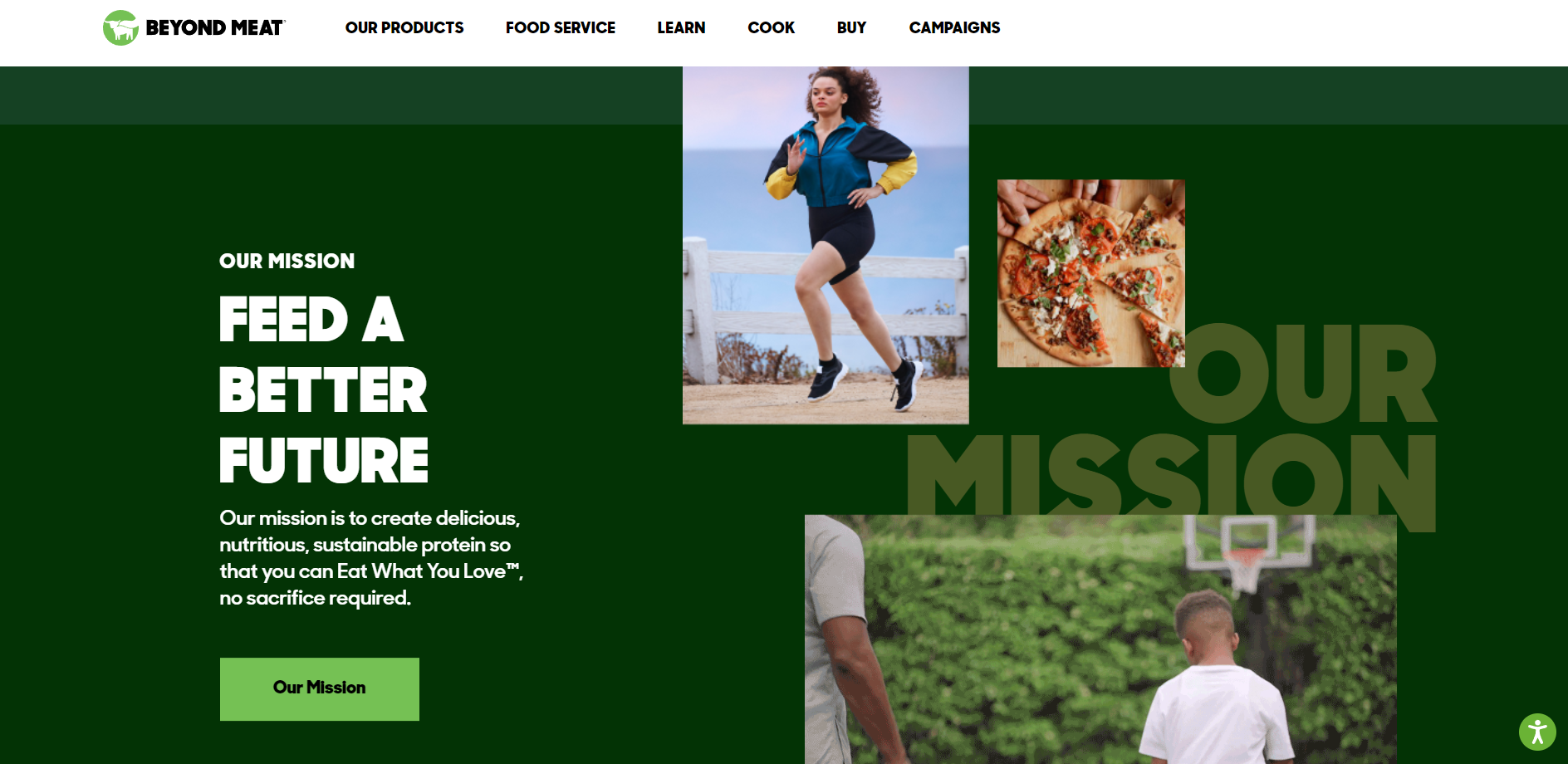 ビヨンドミートのウェブサイトとブランドメッセージのスクリーンショット