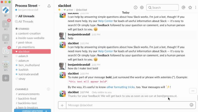 slackbot per la gestione dei progetti