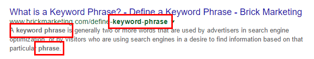 Snippet-Beispiel Example of bold keywords in Google's search results