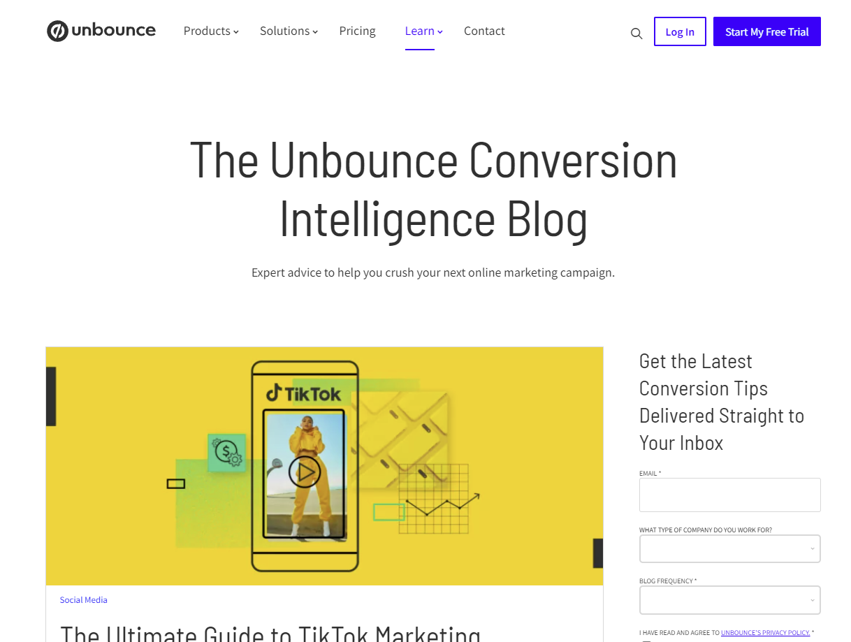 Unbounceブログのスクリーンショット