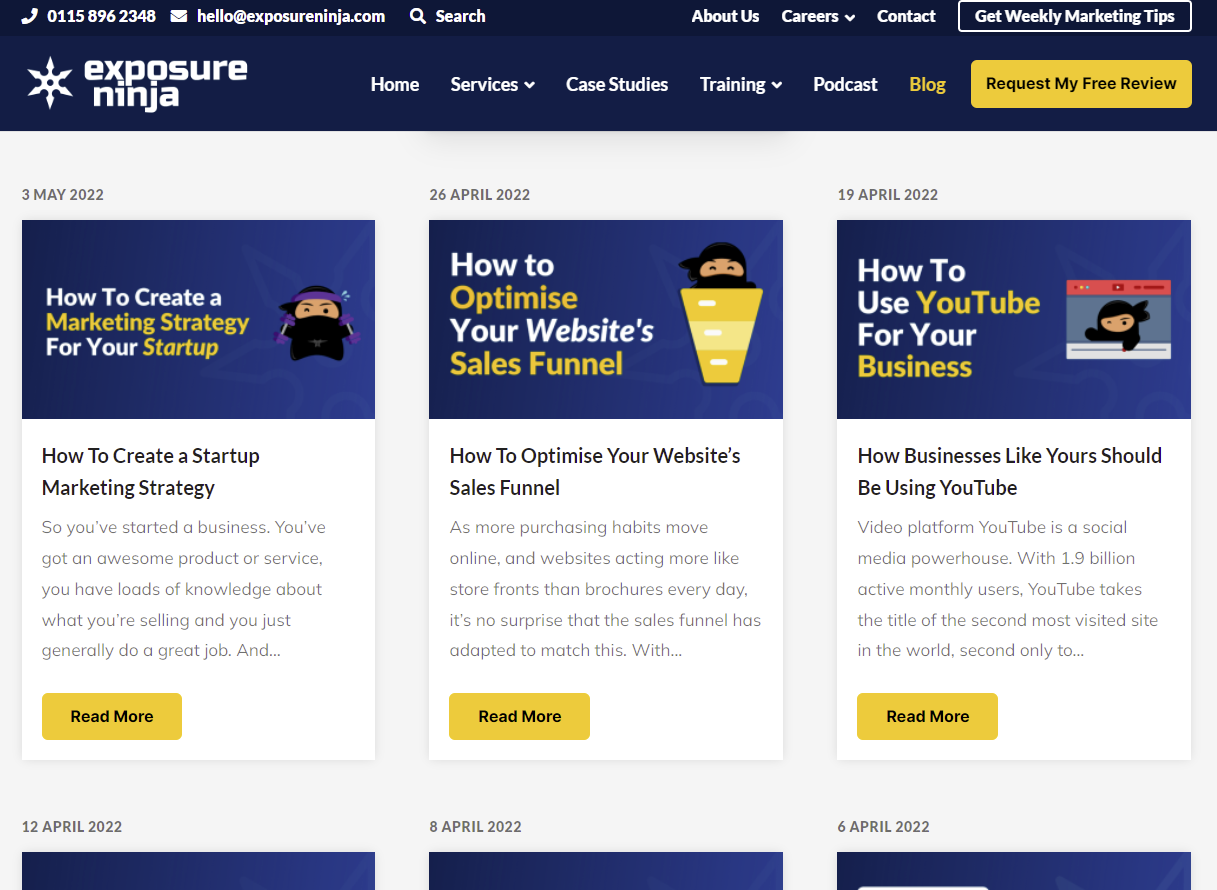 ExposureNinjaデジタルマーケティングブログのスクリーンショット
