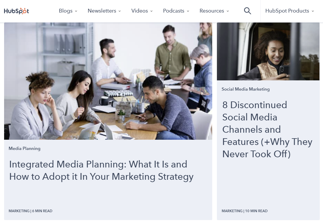 Hubspotブログのスクリーンショット