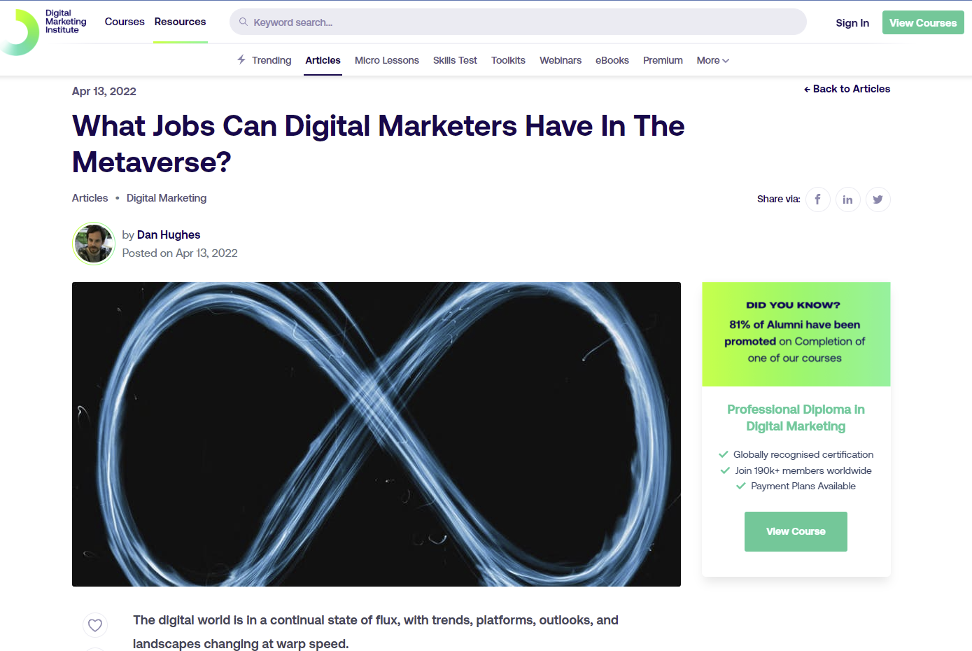 DigitalMarketingInstituteブログの記事のスクリーンショット