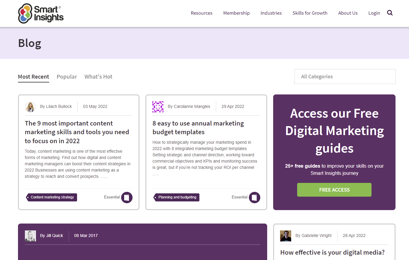 SmartInsightsブログのスクリーンショット