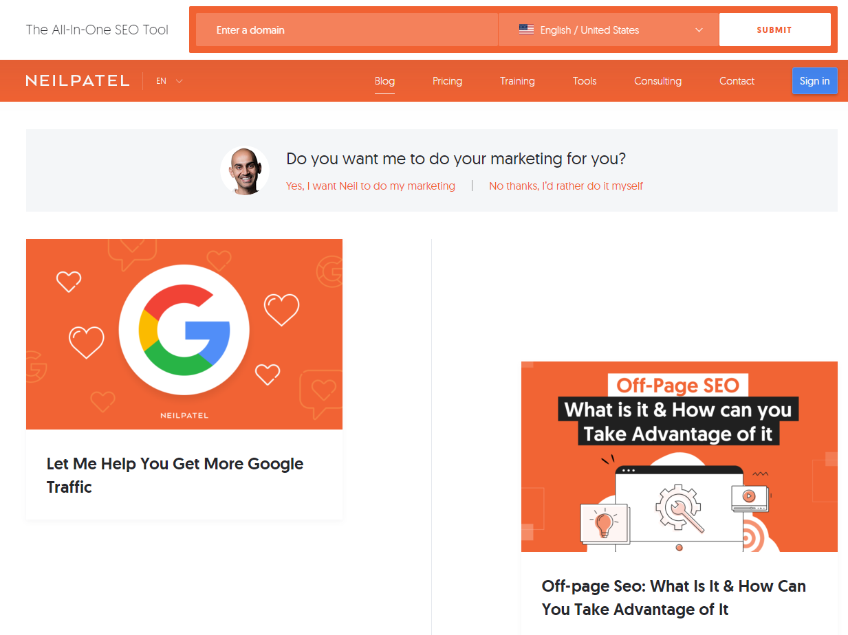 NeilPatelのデジタルマーケティングブログのスクリーンショット