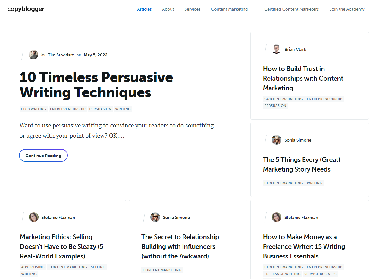 Copybloggerブログのスクリーンショット