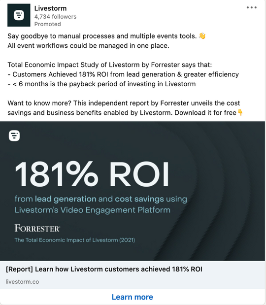 Реклама LinkedIn от Livestorm