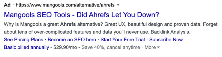 Объявление Google от Mangools