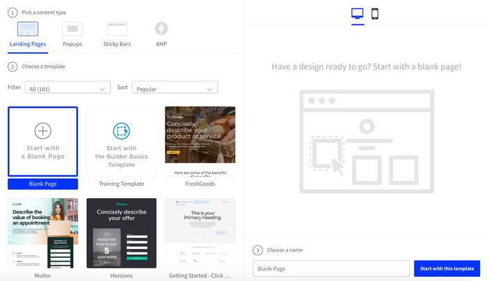 Creazione di una pagina di prevendita: Passaggio 2