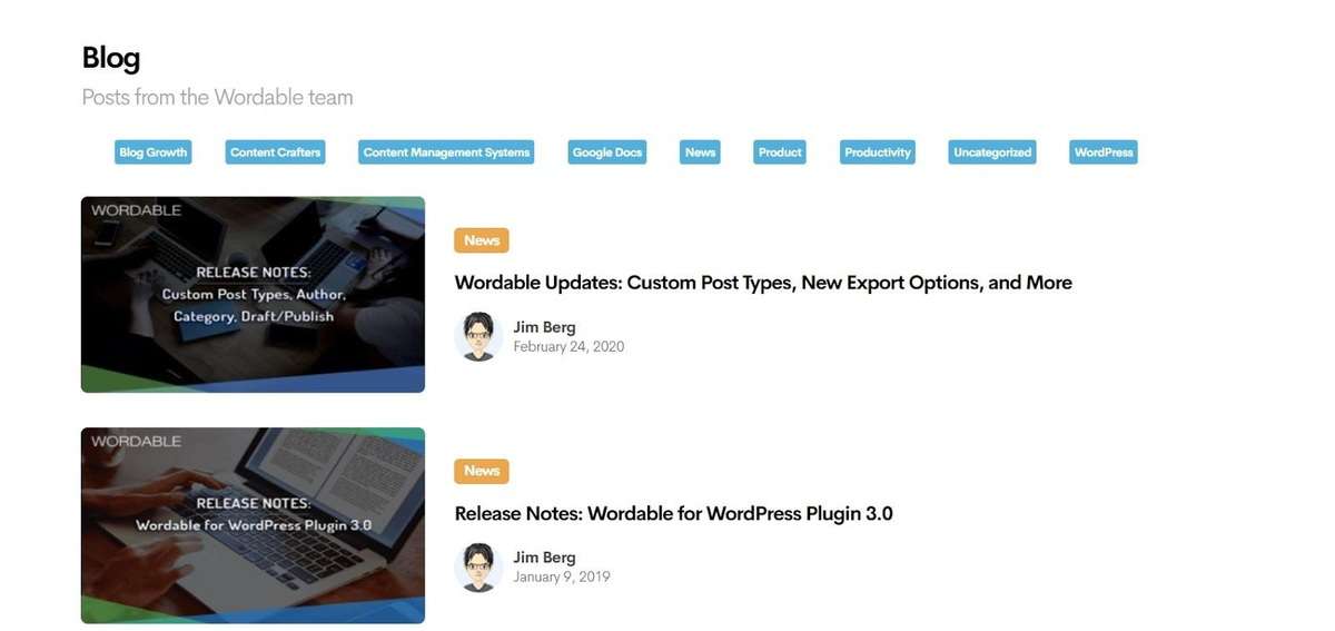 ejemplos de publicaciones de blog de Wordable