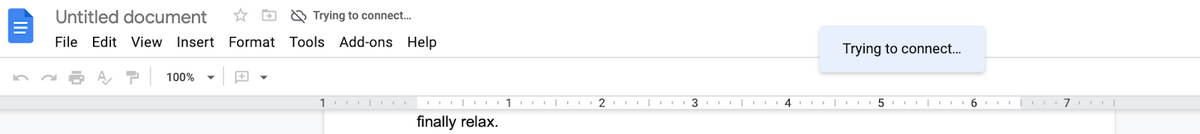 Notificare Google Doc că nu se conectează la internet