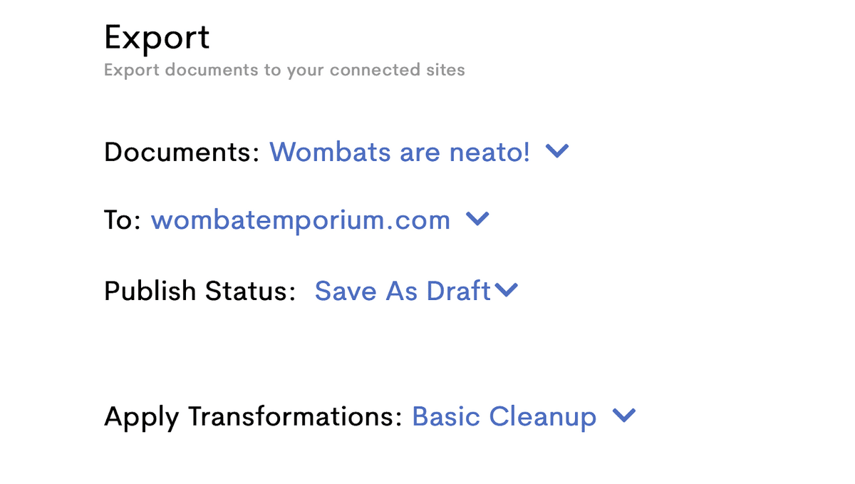 エクスポートオプションのスクリーンショット