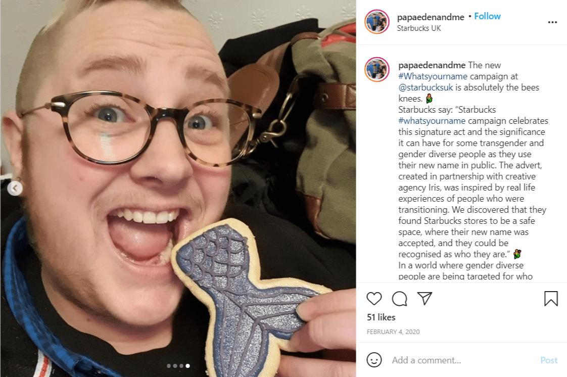 星巴克“Whatsyourname”活动的一位顾客发帖