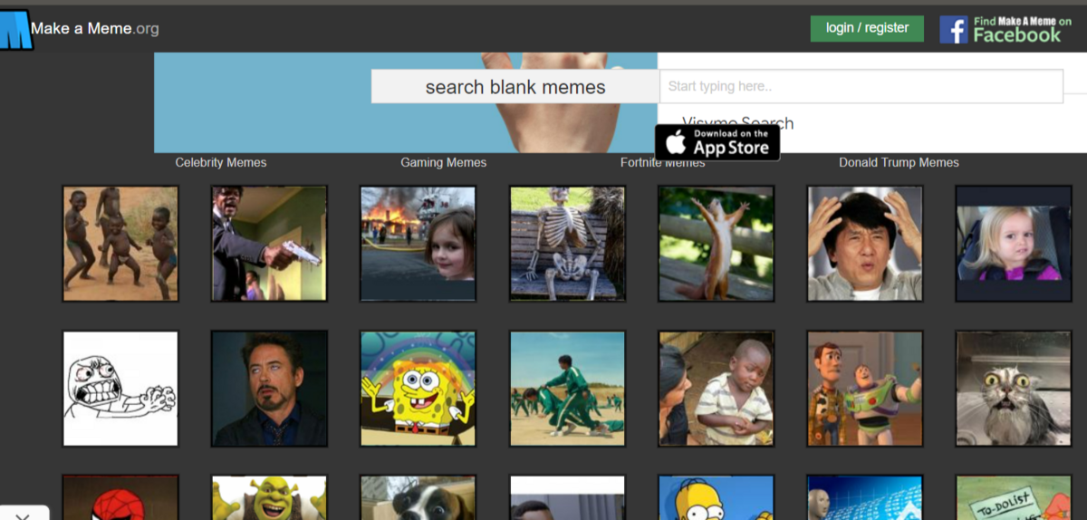ユーザー向けのミームテンプレートオプションを反映したMakeaMemeWebサイトのスクリーンショット。